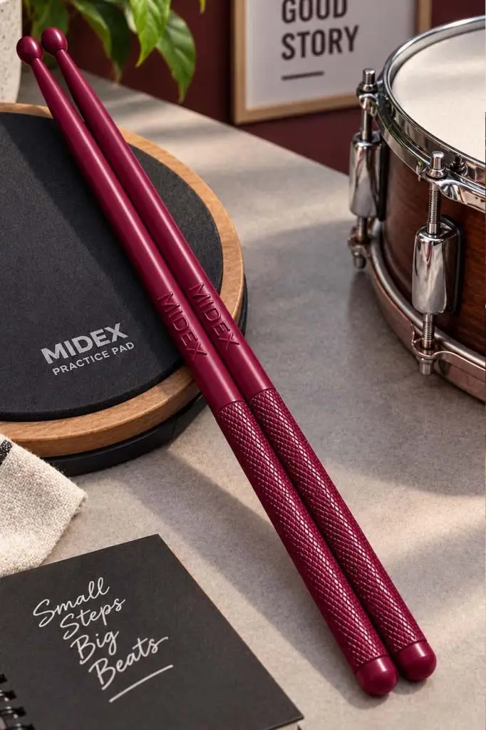 Midex GFK-801CRD 5A Bateri Baget Kırılmaz Polyemid Vişne Çürüğü Renk Davul Bageti 5A Drumsticks