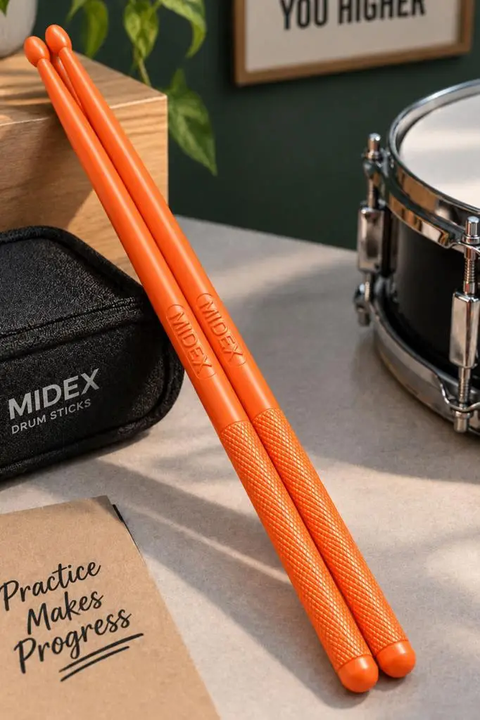 Midex GFK-801OR 5A Bateri Baget Kırılmaz Polyemid Turuncu Renk Davul Bageti 5A Drumsticks