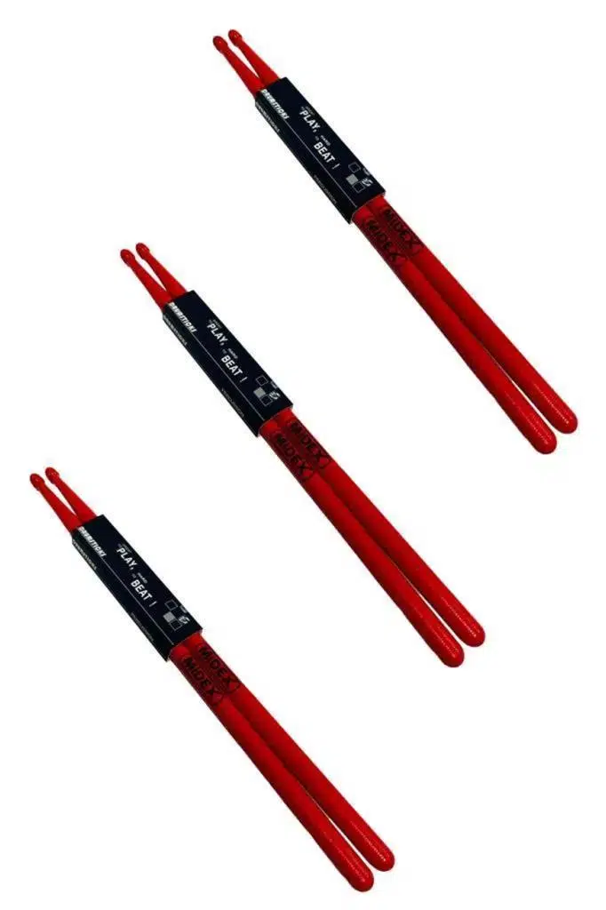Midex GFK-801RD-3X 5A Bateri Baget Kırılmaz Polyemid Kırmızı Renk Davul Bageti 5A Drumsticks 6 Adet (3 Çift) Midex GFK-801RD-3X 5A Bateri Baget Kırılmaz Polyemid Kırmızı Renk Davul Bageti 5A Drumsticks 6 Adet (3 Çift)