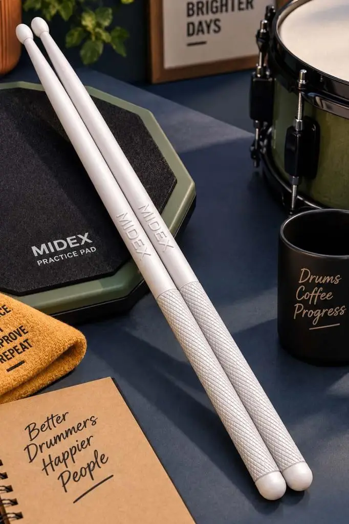 Midex GFK-801WH 5A Bateri Baget Kırılmaz Polyemid Beyaz Renk Davul Bageti 5A Drumsticks