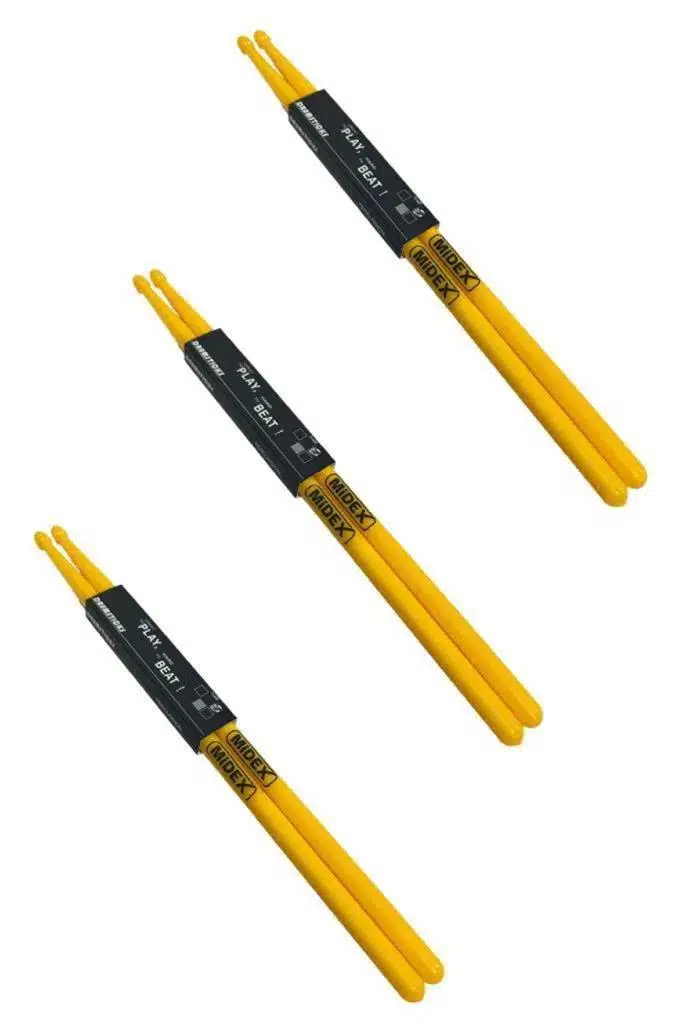Midex GFK-801YL-3X 5A Bateri Baget Kırılmaz Polyemid Sarı Renk Davul Bageti 5A Drumsticks 6 Adet (3 Çift) Midex GFK-801YL-3X 5A Bateri Baget Kırılmaz Polyemid Sarı Renk Davul Bageti 5A Drumsticks 6 Adet (3 Çift)