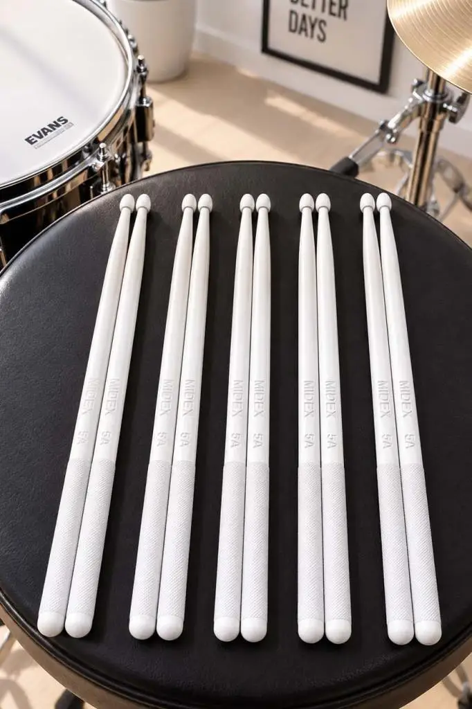 Midex GFK-901WH-5X PRO 5A Profesyonel Kırılmaz Baget Fiber Karbon Drumsticks Beyaz Bateri Bageti (5 Çift)