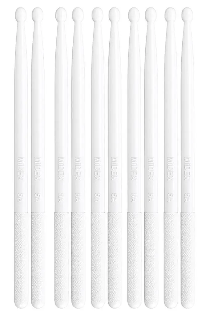 Midex GFK-901WH-5X PRO 5A Profesyonel Kırılmaz Baget Fiber Karbon Drumsticks Beyaz Bateri Bageti (5 Çift)