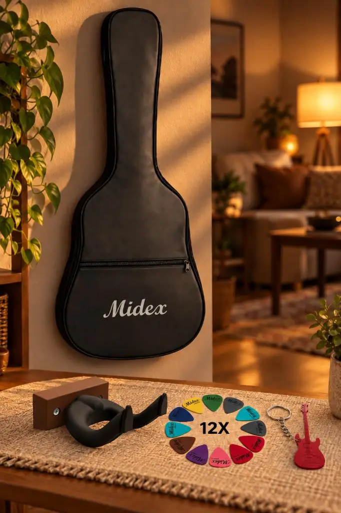 Midex GK-40K Klasik Gitar Çantası Kaliteli Siyah Kılıf (Duvar Askısı Standı + 12 Pena)