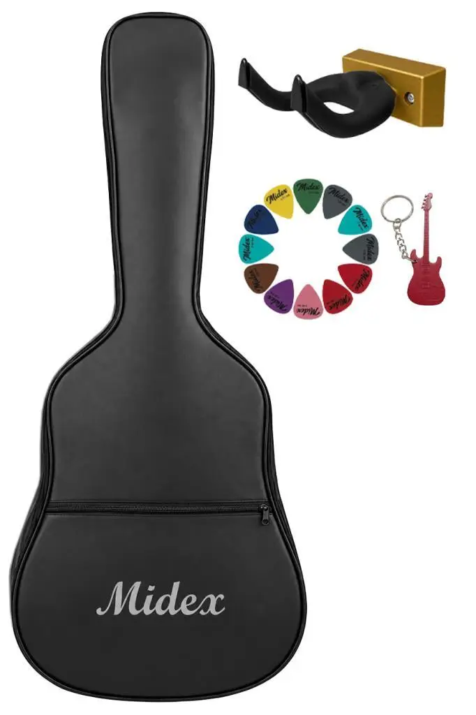 Midex GK-50A Akustik Gitar Çantası Kaliteli Siyah Kılıf (Duvar Askısı Standı + 12 Pena)