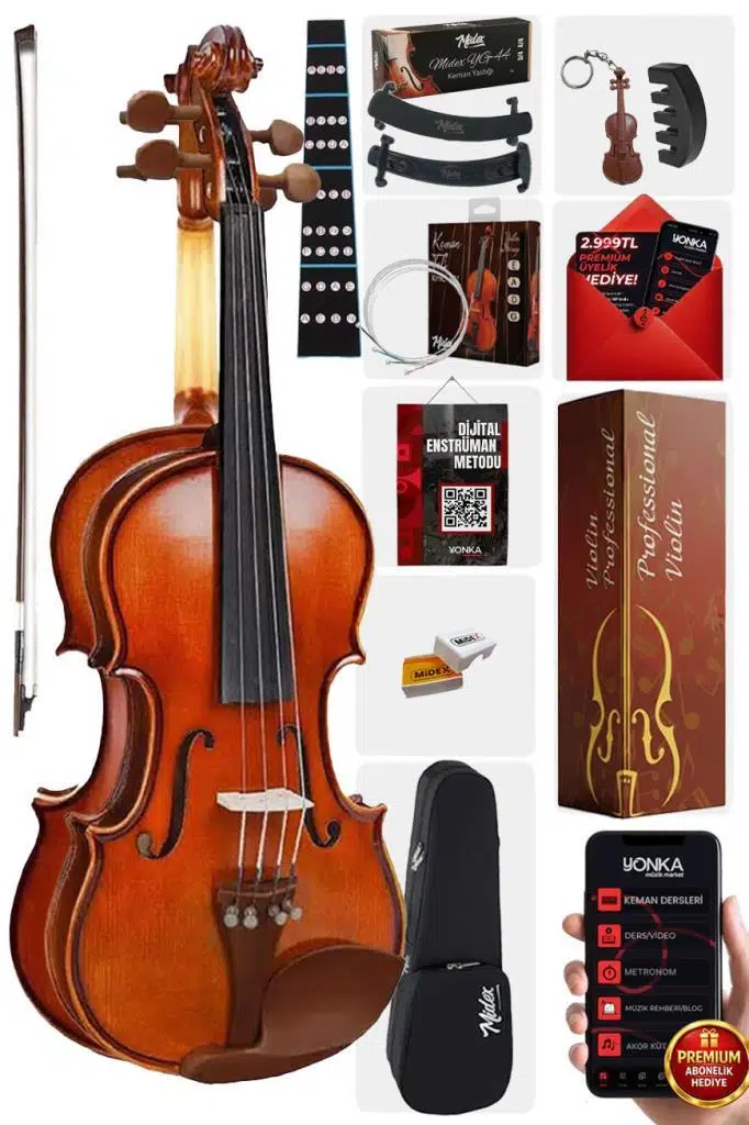 Midex GLA-124 Profesyonel Üst Kalite GÜL Ağacı Keman 4/4 Tam Boy (Yastık Yedek Tel Susturucu Çanta Yay Reçine) Midex GLA-124 Profesyonel Üst Kalite GÜL Ağacı Keman 4/4 Tam Boy (Yastık Yedek Tel Susturucu Çanta Yay Reçine)