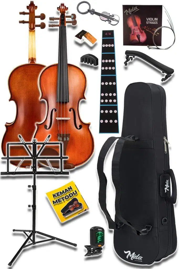 Midex GLA-124X SET Profesyonel Üst Kalite GÜL Ağacı Keman 4/4 Tam Boy