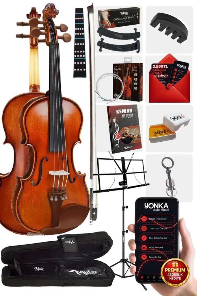 Midex GLA-124X SET Profesyonel Üst Kalite GÜL Ağacı Keman 4/4 Tam Boy