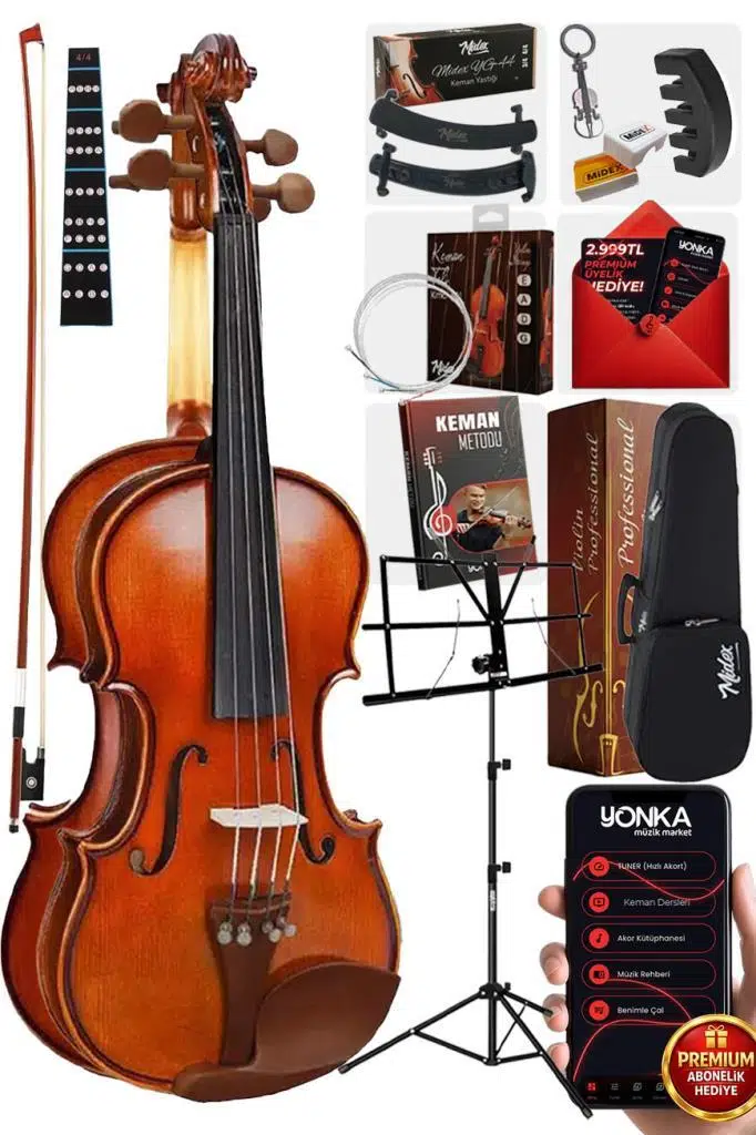 Midex GLA-124X SET Profesyonel Üst Kalite GÜL Ağacı Keman 4/4 Tam Boy