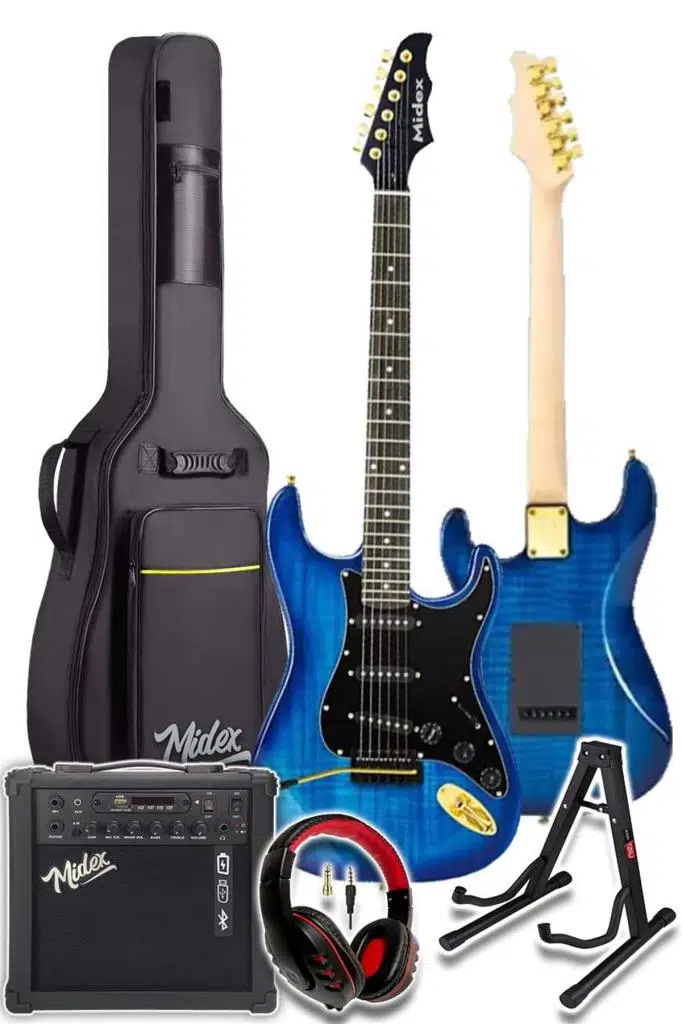 Midex GLC-40BL-AMP Elektro Gitar Seti 25 WATT Şarjlı BT Amfi Kulaklık ve Full SET