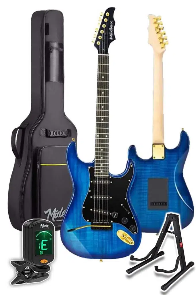 Midex GLC-40BL Profesyonel Elektro Gitar Mavi (Gigbag Askı Capo Pena Kablo)