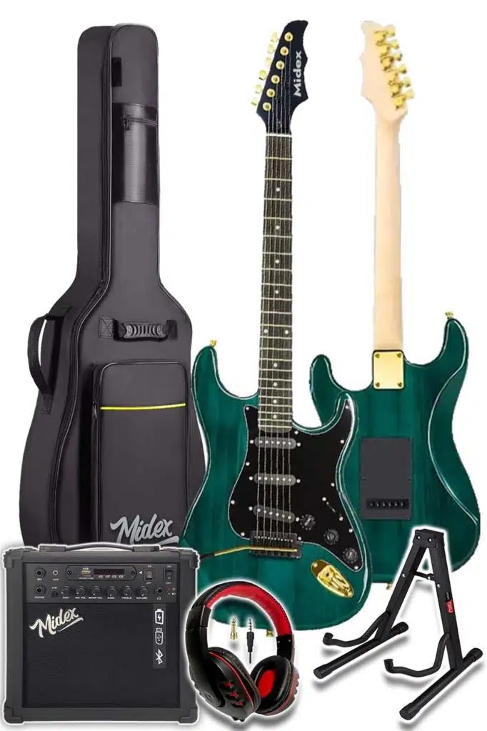 Midex GLC-40GR-AMP Elektro Gitar Seti 25 WATT Şarjlı BT Amfi Full SET