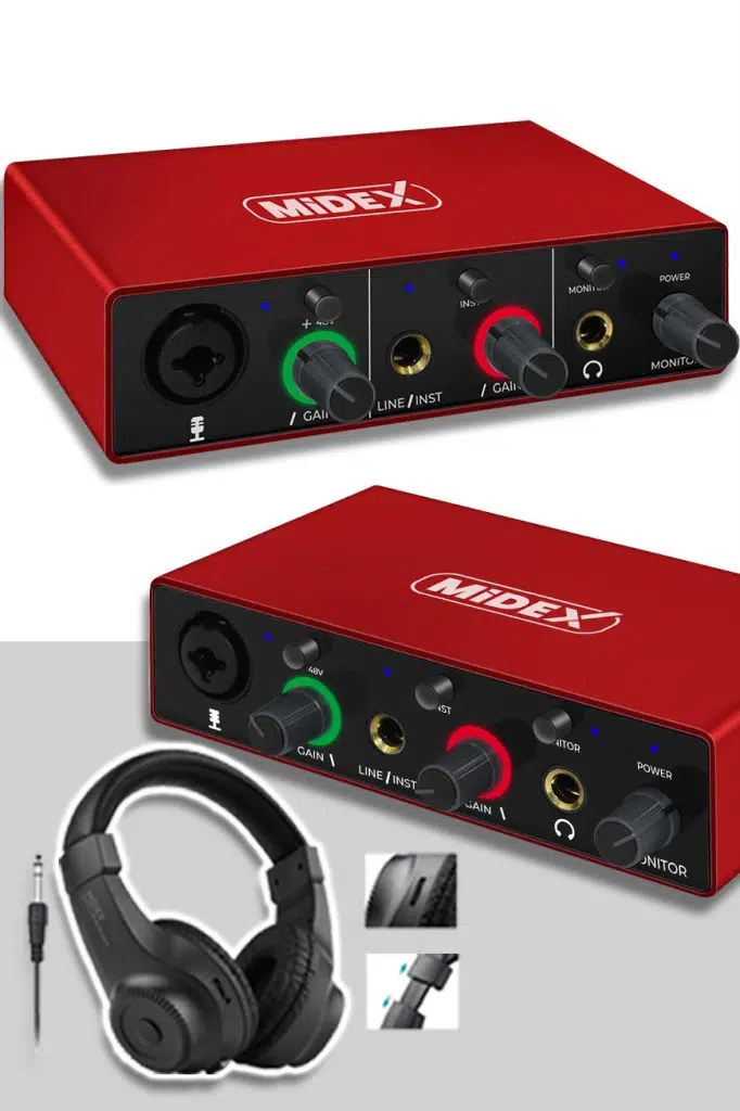 Midex GLX-500 PRO-HD 2 Giriş 2 Çıkış USB Stüdyo Ses Kartı Kulaklık ve XLR Kablo