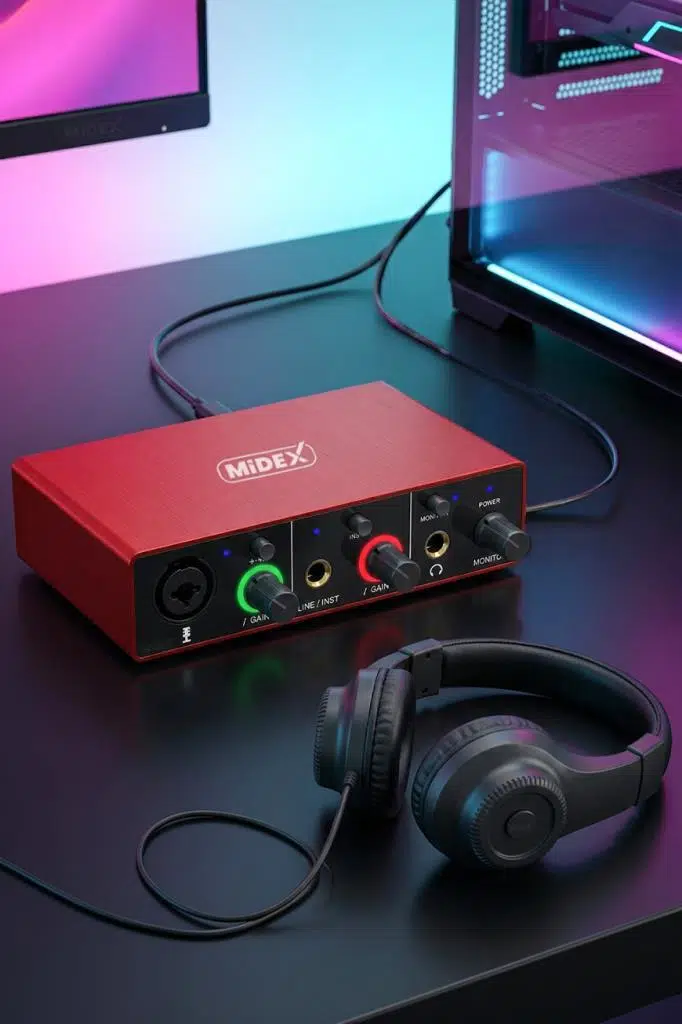 Midex GLX-500 PRO-HD 2 Giriş 2 Çıkış USB Stüdyo Ses Kartı Kulaklık ve XLR Kablo