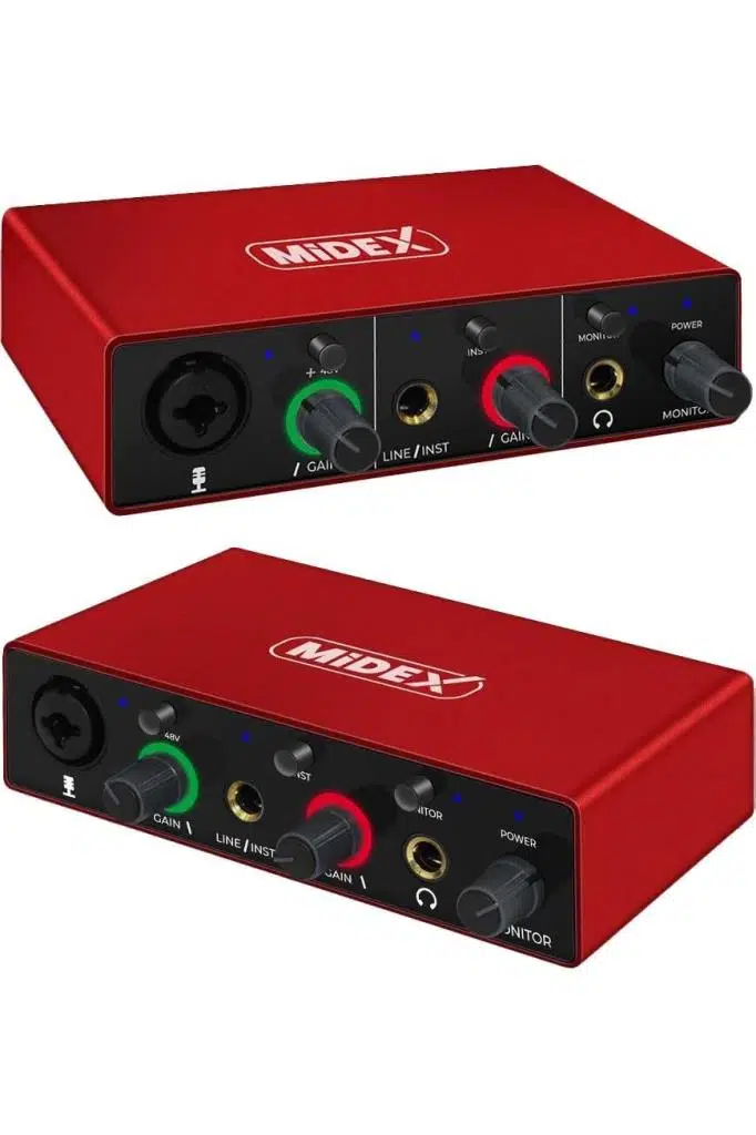 Midex GLX-500 PRO Stüdyo Ses Kartı 2 Giriş 2 Çıkış 24Bit/96kHz (XLR Kablo Hediye)