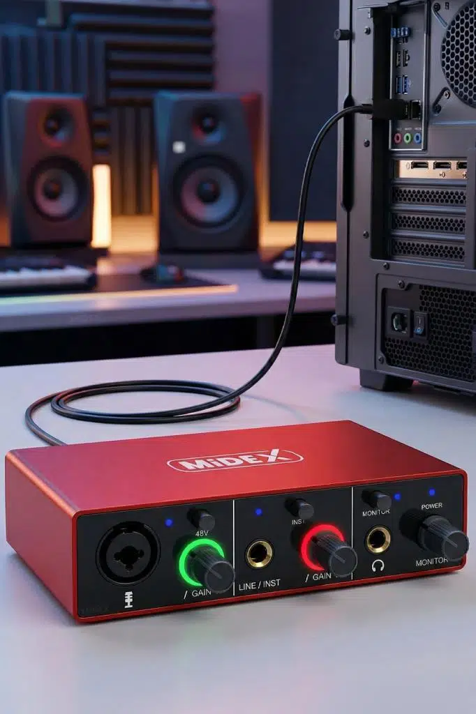 Midex GLX-500 PRO Stüdyo Ses Kartı 2 Giriş 2 Çıkış 24Bit/96kHz (XLR Kablo Hediye)