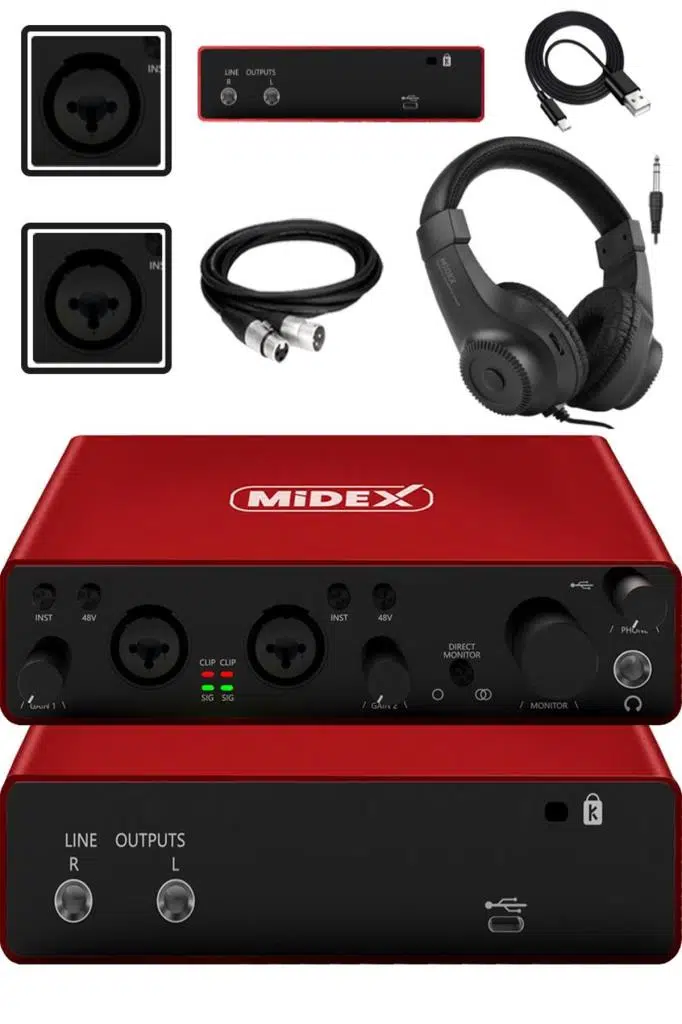 Midex GLX-800RD-H Üst Segment Usb Stüdyo Ses Kartı 2 Giriş 2 Çıkış 24bit/192kHz (Kulaklık kablo Dahil) Midex GLX-800RD-H Üst Segment Usb Stüdyo Ses Kartı 2 Giriş 2 Çıkış 24bit/192kHz (Kulaklık kablo Dahil)