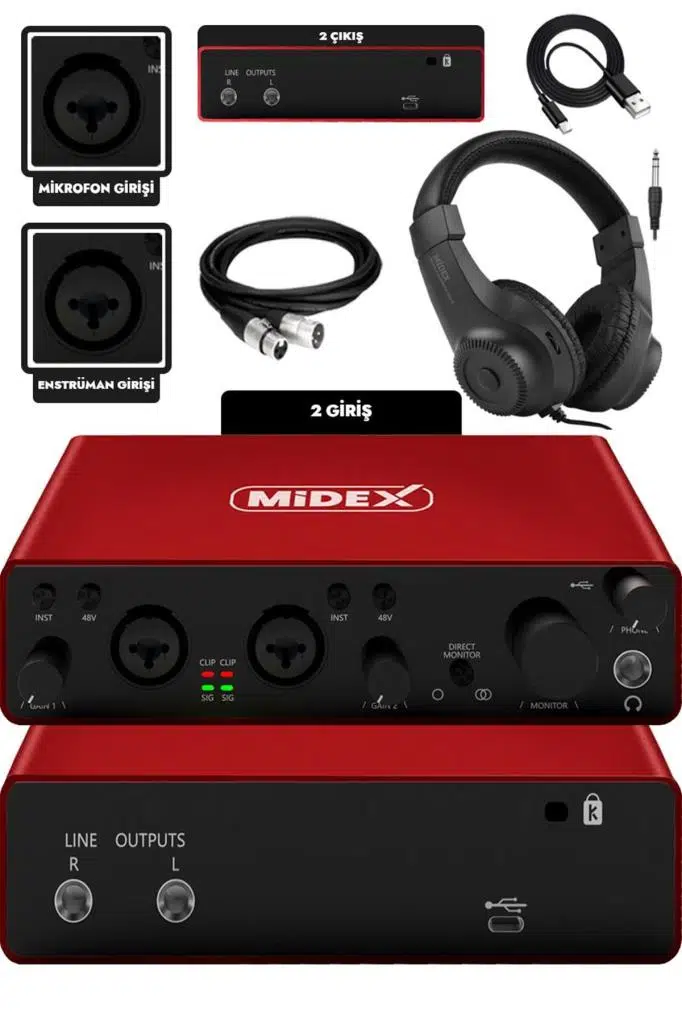 Midex GLX-800RD-H Üst Segment Usb Stüdyo Ses Kartı 2 Giriş 2 Çıkış 24bit/192kHz (Kulaklık kablo Dahil) Midex GLX-800RD-H Üst Segment Usb Stüdyo Ses Kartı 2 Giriş 2 Çıkış 24bit/192kHz (Kulaklık kablo Dahil)