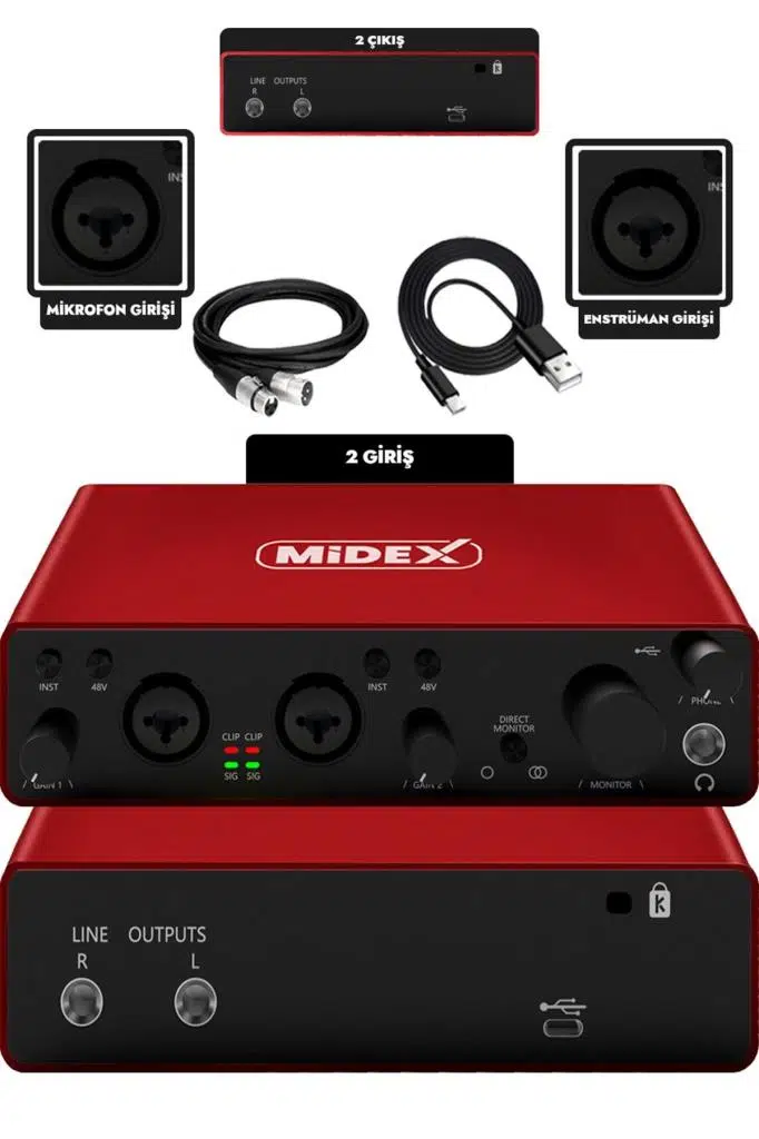 Midex GLX-800RD Üst Segment Usb Stüdyo Ses Kartı 2 Giriş 2 Çıkış 24bit/192kHz Midex GLX-800RD Üst Segment Usb Stüdyo Ses Kartı 2 Giriş 2 Çıkış 24bit/192kHz