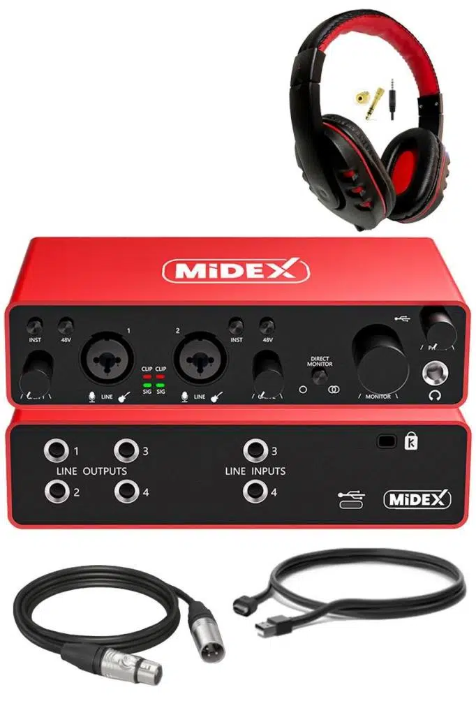 Midex GLX-900HD PRO Üst Segment Usb Stüdyo Ses Kartı 4 Giriş 4 Çıkış (Kulaklık ve Kablo)