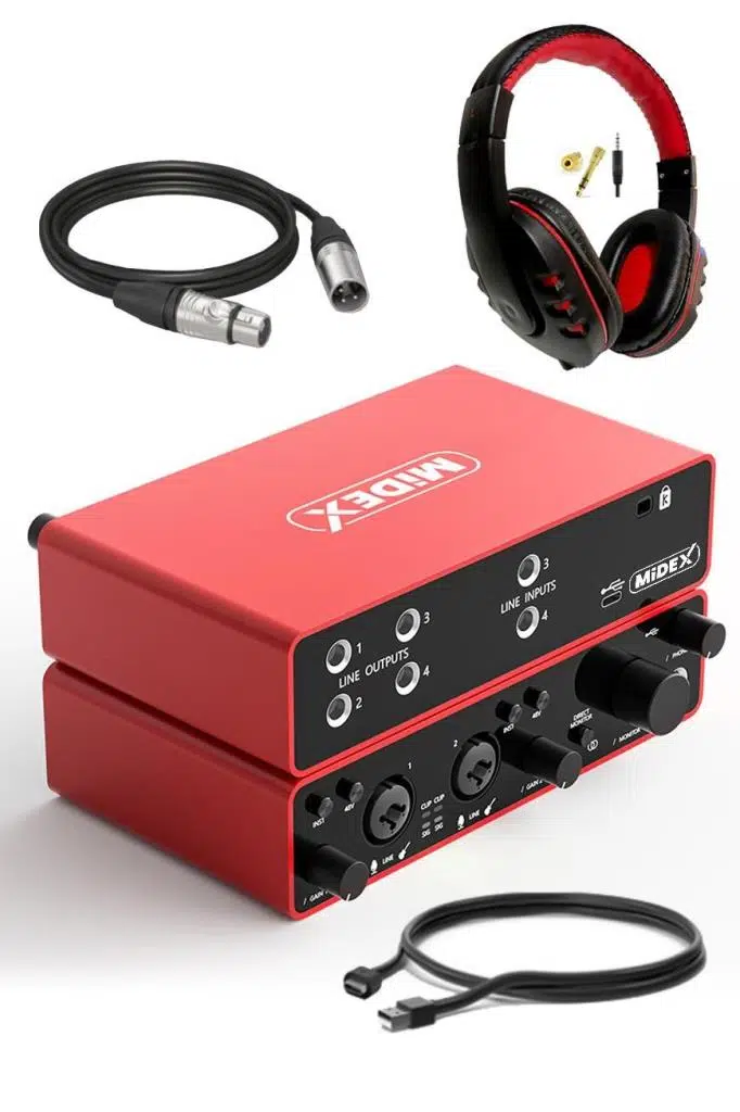 Midex GLX-900HD PRO Üst Segment Usb Stüdyo Ses Kartı 4 Giriş 4 Çıkış (Kulaklık ve Kablo)
