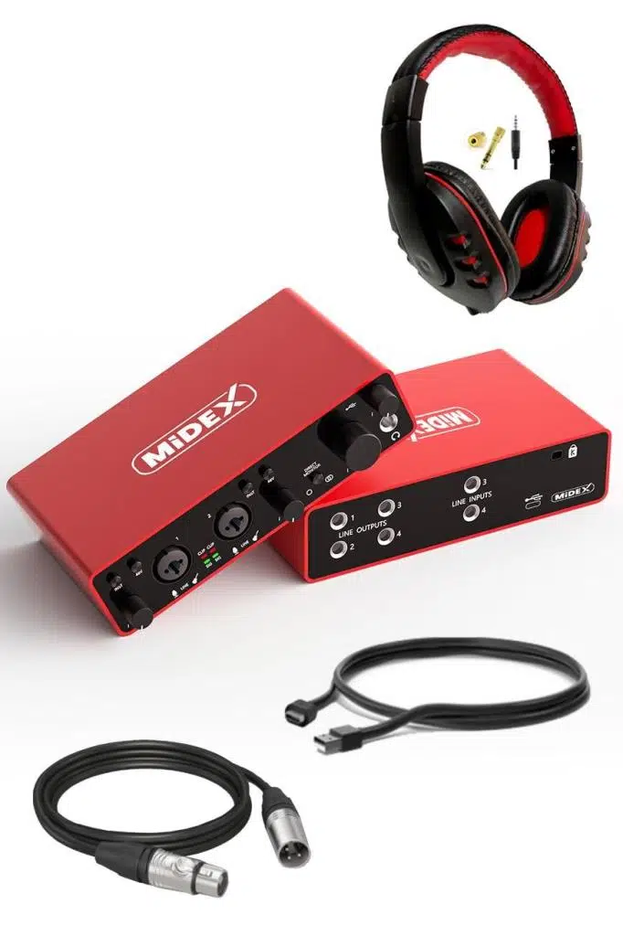 Midex GLX-900HD PRO Üst Segment Usb Stüdyo Ses Kartı 4 Giriş 4 Çıkış (Kulaklık ve Kablo)