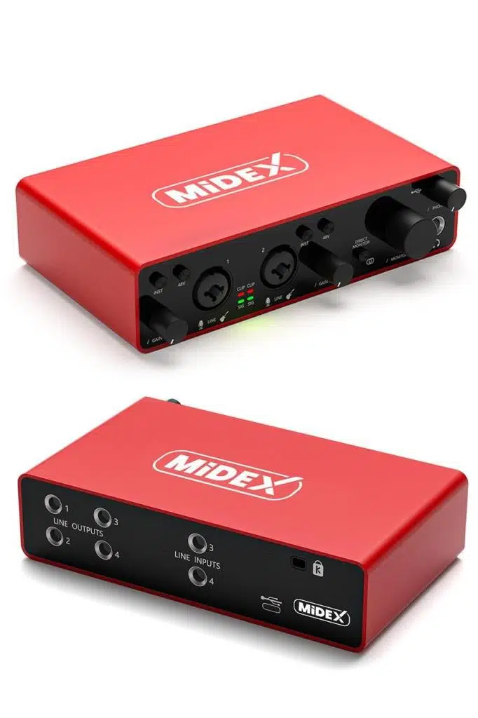 Midex GLX-900HD PRO Üst Segment Usb Stüdyo Ses Kartı 4 Giriş 4 Çıkış (Kulaklık ve Kablo)