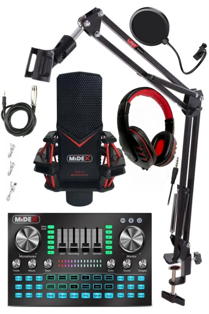Midex GMX-1 Diamond Set Condenser Mikrofon Ses Kartı Kulaklık Canlı Yayın Paketi (Telefon ve PC) Midex GMX-1 Diamond Set Condenser Mikrofon Ses Kartı Kulaklık Canlı Yayın Paketi (Telefon ve PC)
