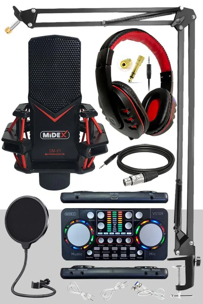 Midex GMX-1 Persuasive Paket-4 Stüdyo Mikrofon Ses Kartı Kulaklık Stand (Kayıt ve Canlı Yayın) Midex GMX-1 Persuasive Paket-4 Stüdyo Mikrofon Ses Kartı Kulaklık Stand (Kayıt ve Canlı Yayın)