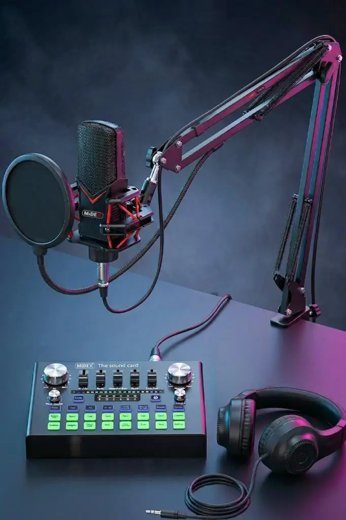 Midex GMX-1 Plus Record Head Set Condenser Mikrofon Kulaklık Ses Kartı Canlı Yayın Paketi (Telefon ve PC)