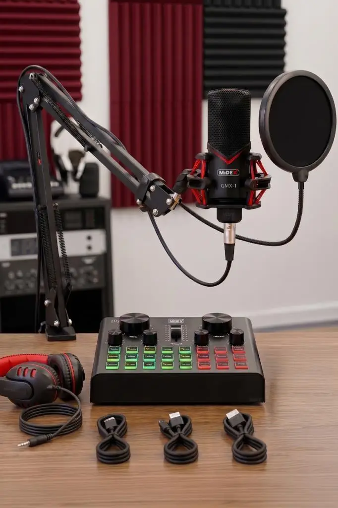 Midex GMX-1 Record Head Set Condenser Mikrofon Kulaklık Ses Kartı Canlı Yayın Paketi (Telefon ve PC)