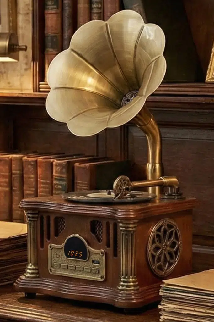 Midex GR-26BN FM Radyolu Nostaljik Gramofon Görünümlü Müzik Kutusu Bluetooth Hoparlör