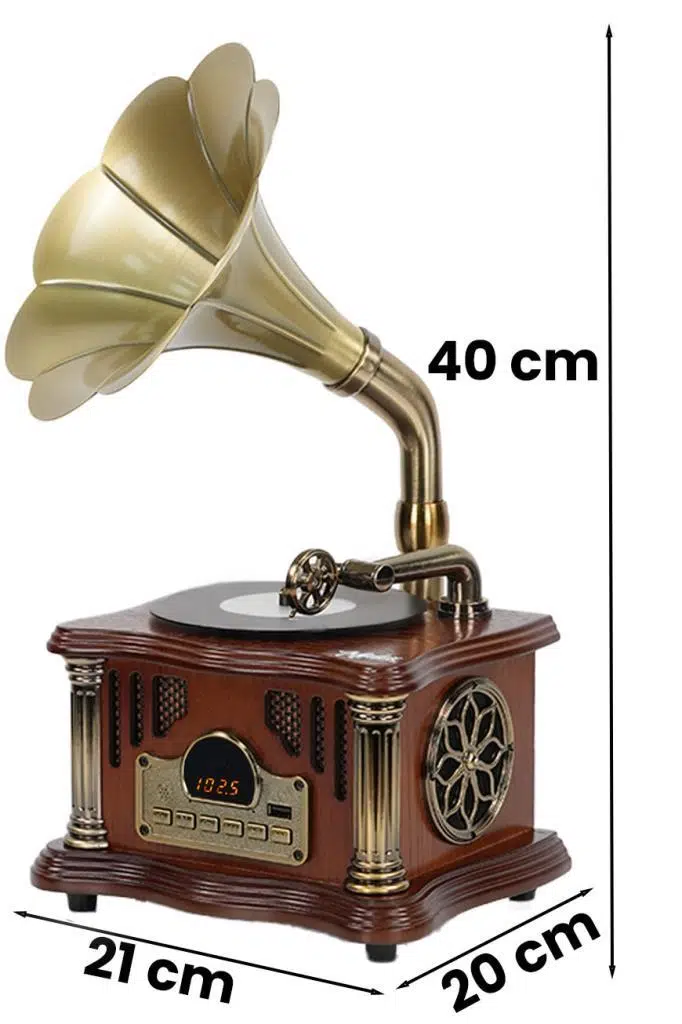 Midex GR-26BN FM Radyolu Nostaljik Gramofon Görünümlü Müzik Kutusu Bluetooth Hoparlör