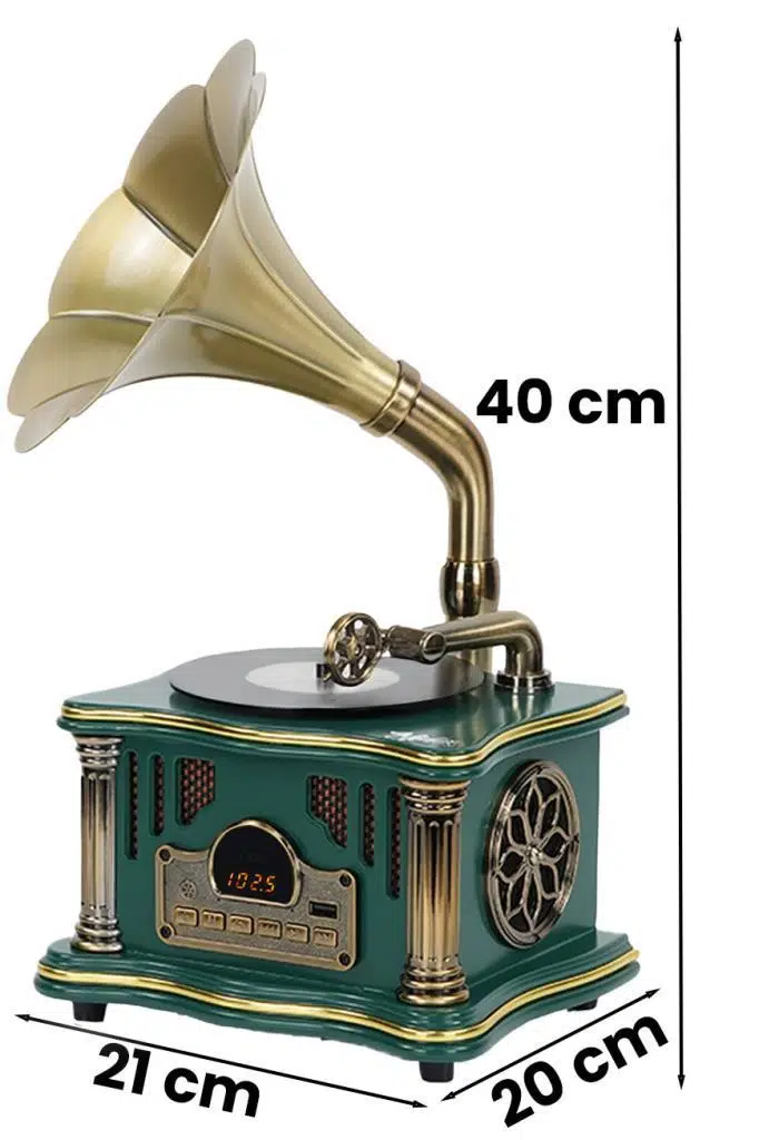 Midex GR-26GRN FM Radyolu Nostaljik Gramofon Görünümlü Müzik Kutusu Bluetooth Hoparlör