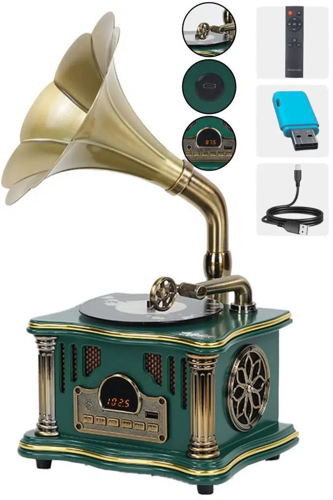 Midex GR-26GRN FM Radyolu Nostaljik Gramofon Görünümlü Müzik Kutusu Bluetooth Hoparlör Midex GR-26GRN FM Radyolu Nostaljik Gramofon Görünümlü Müzik Kutusu Bluetooth Hoparlör