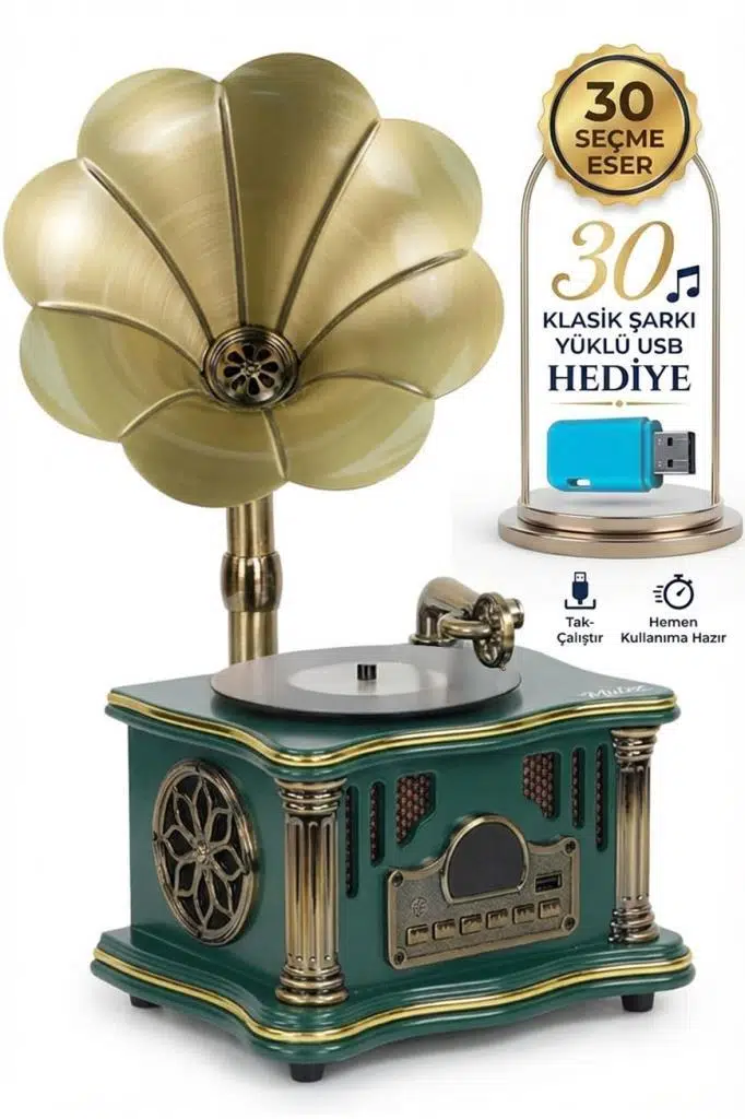 Midex GR-26GRN FM Radyolu Nostaljik Gramofon Görünümlü Müzik Kutusu Bluetooth Hoparlör Midex GR-26GRN FM Radyolu Nostaljik Gramofon Görünümlü Müzik Kutusu Bluetooth Hoparlör