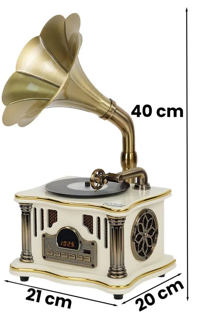 Midex GR-26WH FM Radyolu Nostaljik Gramofon Görünümlü Müzik Kutusu Bluetooth Hoparlör