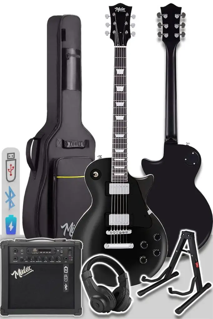 Midex GRX-200MBK-25-AMP Les Paul Kasa Elektro Gitar Seti 25 Watt Gainli Şarjlı Amfi ve Full Set (H-H)