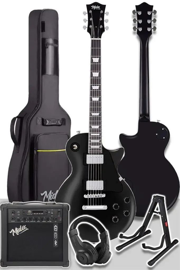 Midex GRX-200MBK-25-AMP Les Paul Kasa Elektro Gitar Seti 25 Watt Gainli Şarjlı Amfi ve Full Set (H-H)