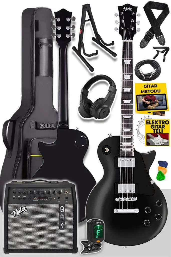Midex GRX-200BK-50-AMP Les Paul Kasa Elektro Gitar Seti 50 Watt Gainli Şarjlı Amfi ve Full Set (H-H) Midex GRX-200BK-50-AMP Les Paul Kasa Elektro Gitar Seti 50 Watt Gainli Şarjlı Amfi ve Full Set (H-H)