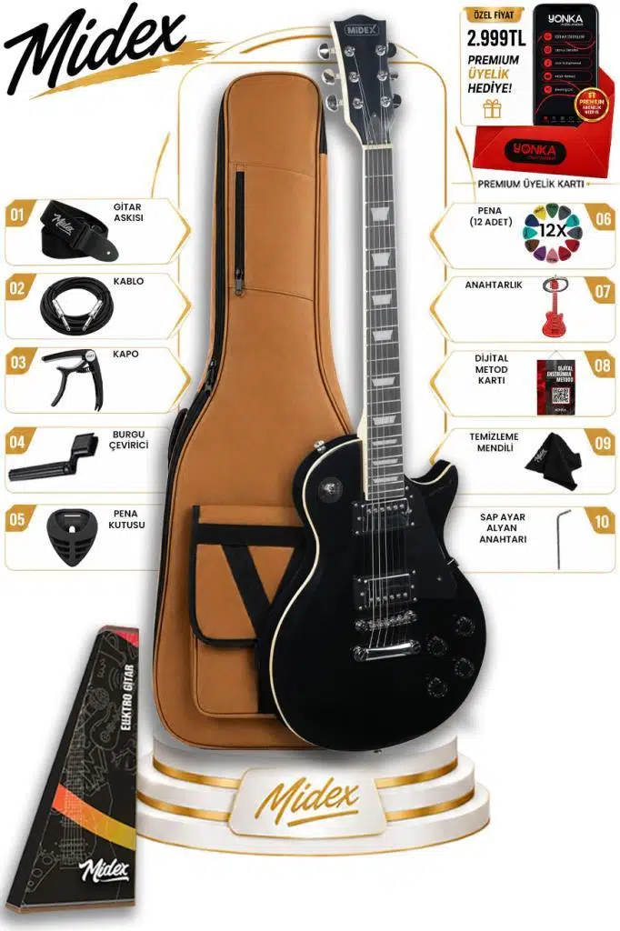 Midex GRX-200BK Profesyonel Les Paul Kasa HH Elektro Gitar Seti Siyah Midex GRX-200BK Profesyonel Les Paul Kasa HH Elektro Gitar Seti Siyah