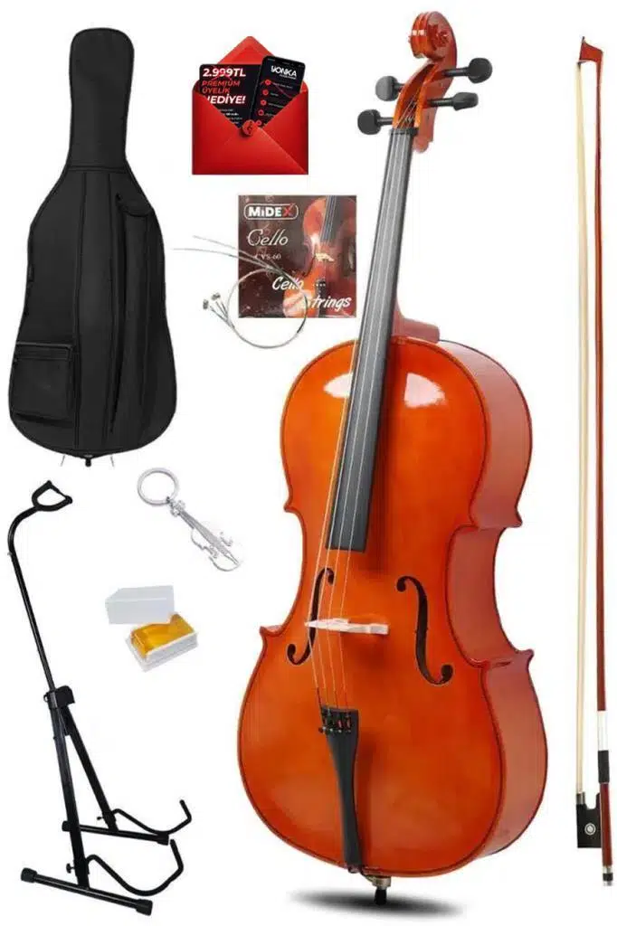 Midex GT-124M-PAK Profesyonel Üst Kalite Maun Çello Viyolonsel Full Set