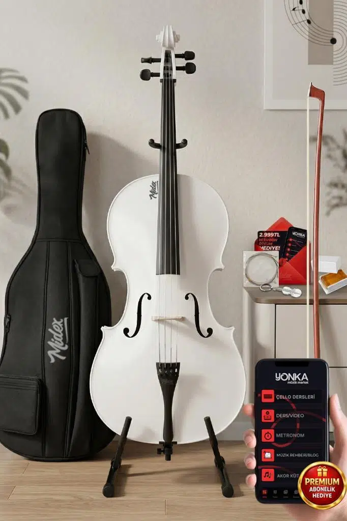 Midex GT-124WH-PAK Profesyonel Üst Kalite Beyaz Çello Viyolonsel Full Set Midex GT-124WH-PAK Profesyonel Üst Kalite Beyaz Çello Viyolonsel Full Set
