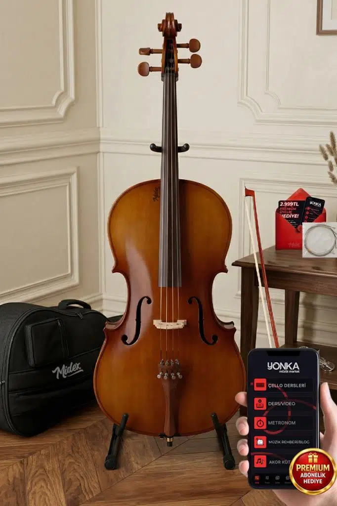 Midex GT-224-PAK Profesyonel Üst Kalite Masif Ağaç Çello Viyolonsel Full Set