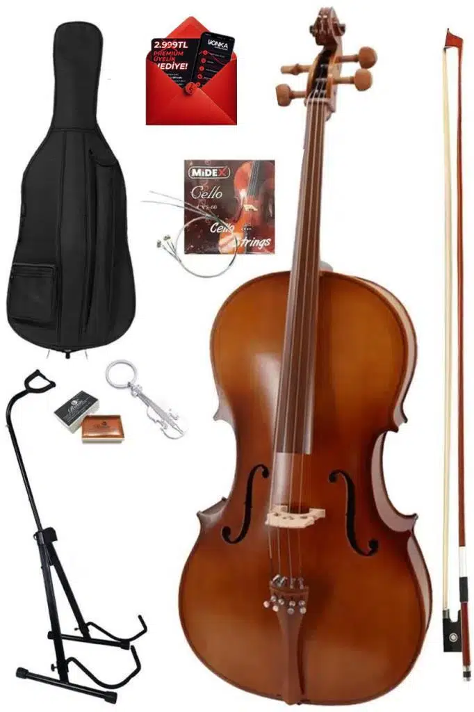 Midex GT-224-PAK Profesyonel Üst Kalite Masif Ağaç Çello Viyolonsel Full Set