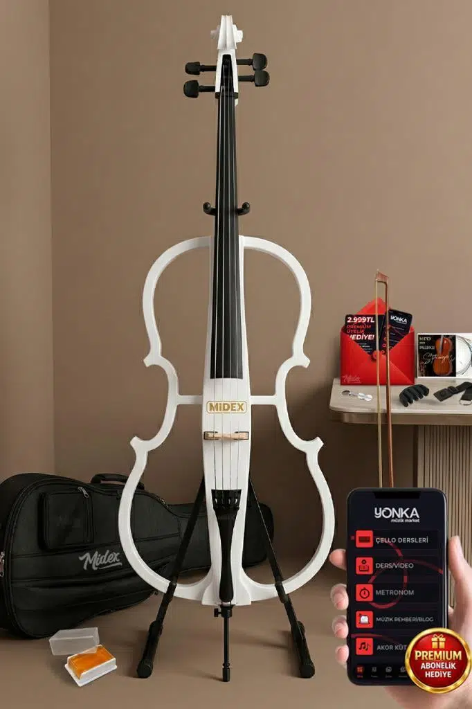 Midex GTC-400WH-PAK Profesyonel Beyaz Elektro Çello Full Set