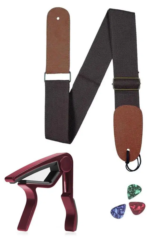 Midex HG20C Kahve Renk Gitar Omuz Askısı Metal Capo Pena Paketi Midex HG20C Kahve Renk Gitar Omuz Askısı Metal Capo Pena Paketi