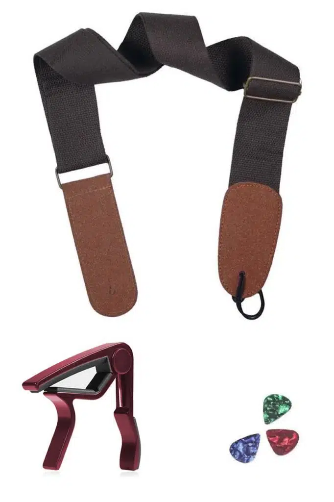 Midex HG20C Kahve Renk Gitar Omuz Askısı Metal Capo Pena Paketi Midex HG20C Kahve Renk Gitar Omuz Askısı Metal Capo Pena Paketi