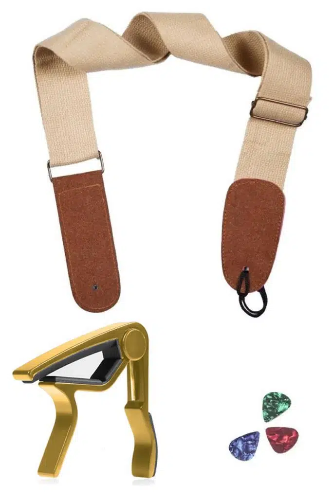 Midex HG22C Krem Renk Gitar Omuz Askısı Metal Capo Pena Paketi