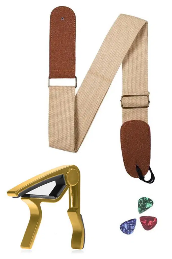 Midex HG22C Krem Renk Gitar Omuz Askısı Metal Capo Pena Paketi